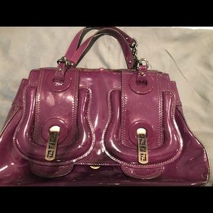 Fendi Patent Leather Purple Handbag suede interior